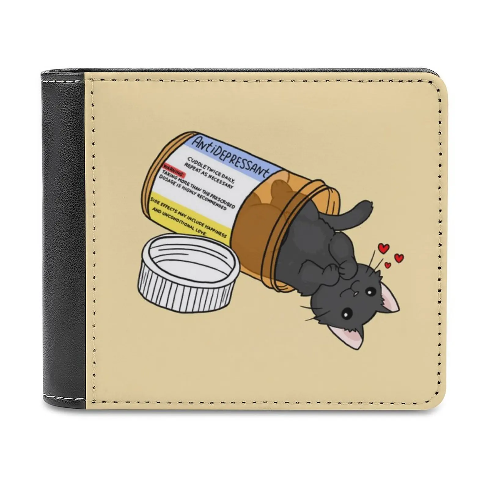 

Kitty Antidepressant Love Medicine Leather Wallet Men Classic Black Purse Credit Card Holder Fashion Men's Wallet Kitty Cat