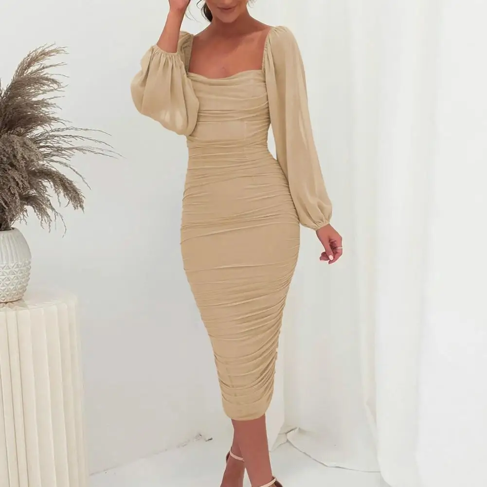 Solid Color Evening Dress Low-cut Women Dress Elegant Sheath Evening Dress Pleated Low-cut Square Neck Lantern Sleeves for Prom
Solid Color Evening Dress Low-cut Women Dress Elegant Sheath Evening Dress Pleated Low-cut Square Neck Lantern Sleeves for Prom