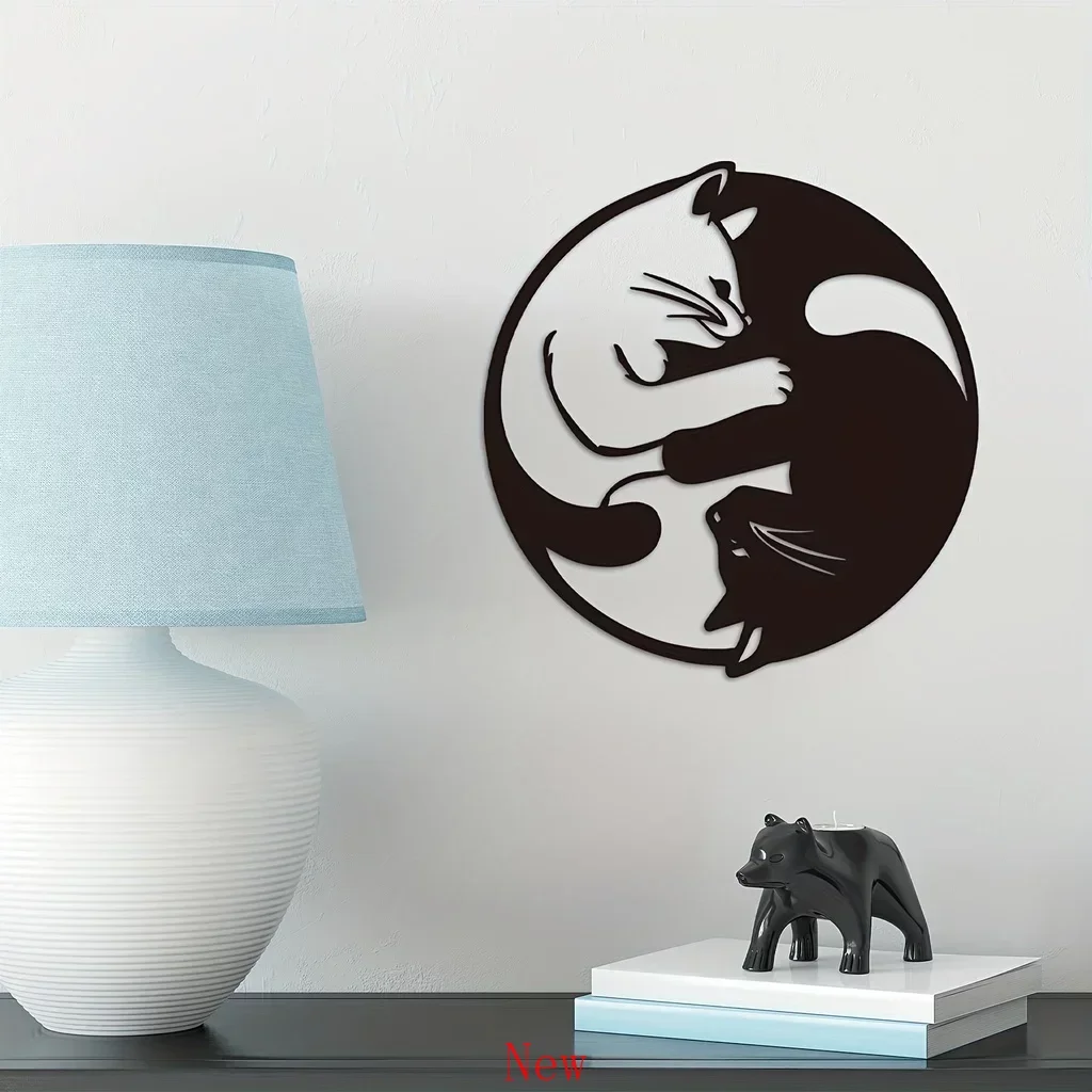 

Promotion Metal Sign with Yin Yang Two Cats Home Decor Metal Wall Hanging Decor Statues Sculptures Garden Outdoor Ornaments Yard