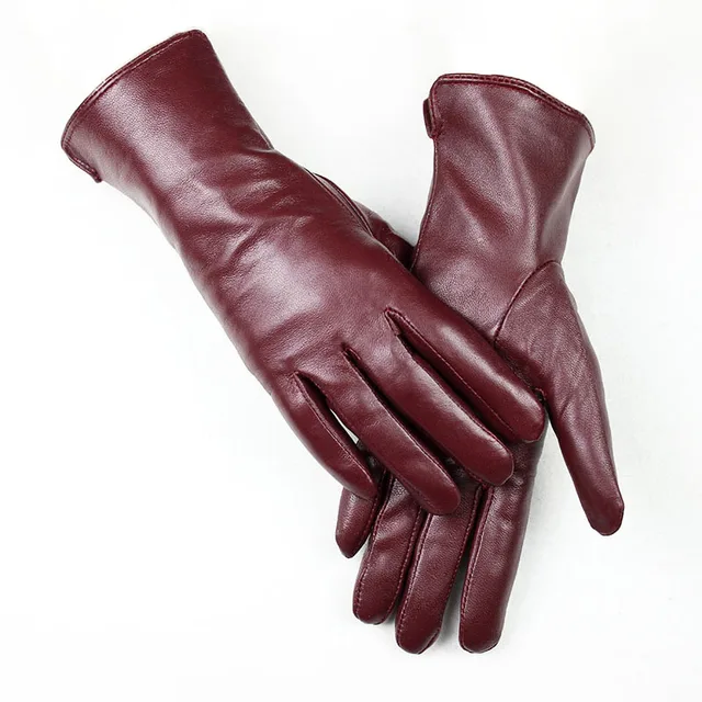 Gants en peau de mouton pour femmes, style simple, cuir document, doublure en laine, printemps et automne, doigt chaud, mode 1