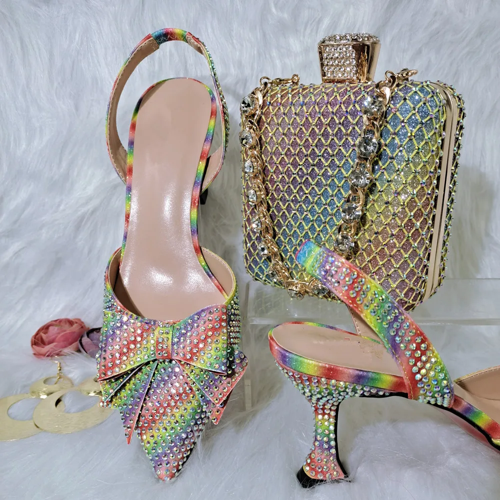 Hot Sale Rainbow 8CM High Heel Women Shoes Match Handbag With Rhinestones Decoration African Dressing Pumps And Bag Set QSL047
Hot Sale Rainbow 8CM High Heel Women Shoes Match Handbag With Rhinestones Decoration African Dressing Pumps And Bag Set QSL047