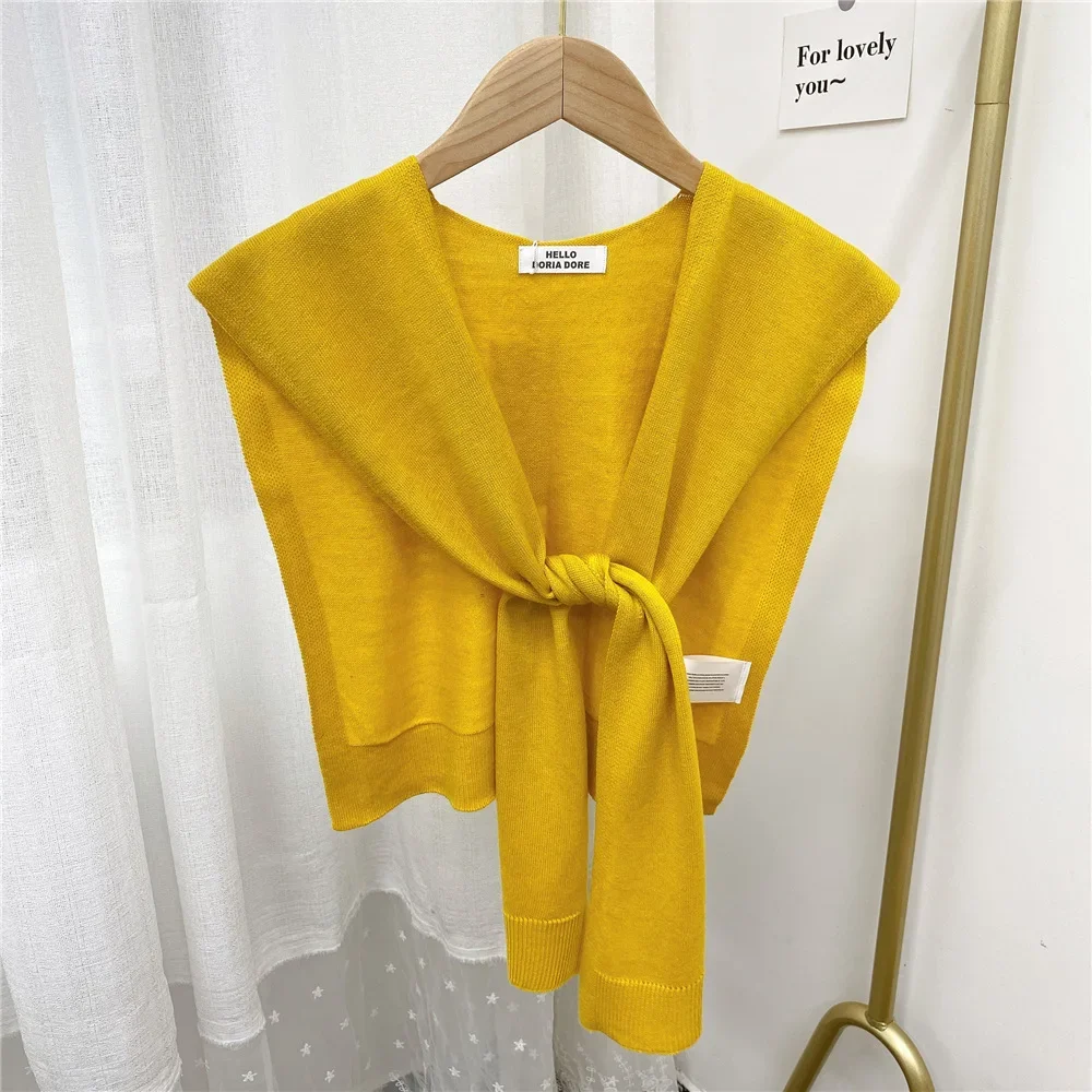 

2024 New Knitted Shawl Women's Summer Outside Air-conditioned Room Cloak Spring Autumn Korean Fashion Shoulder Yellow