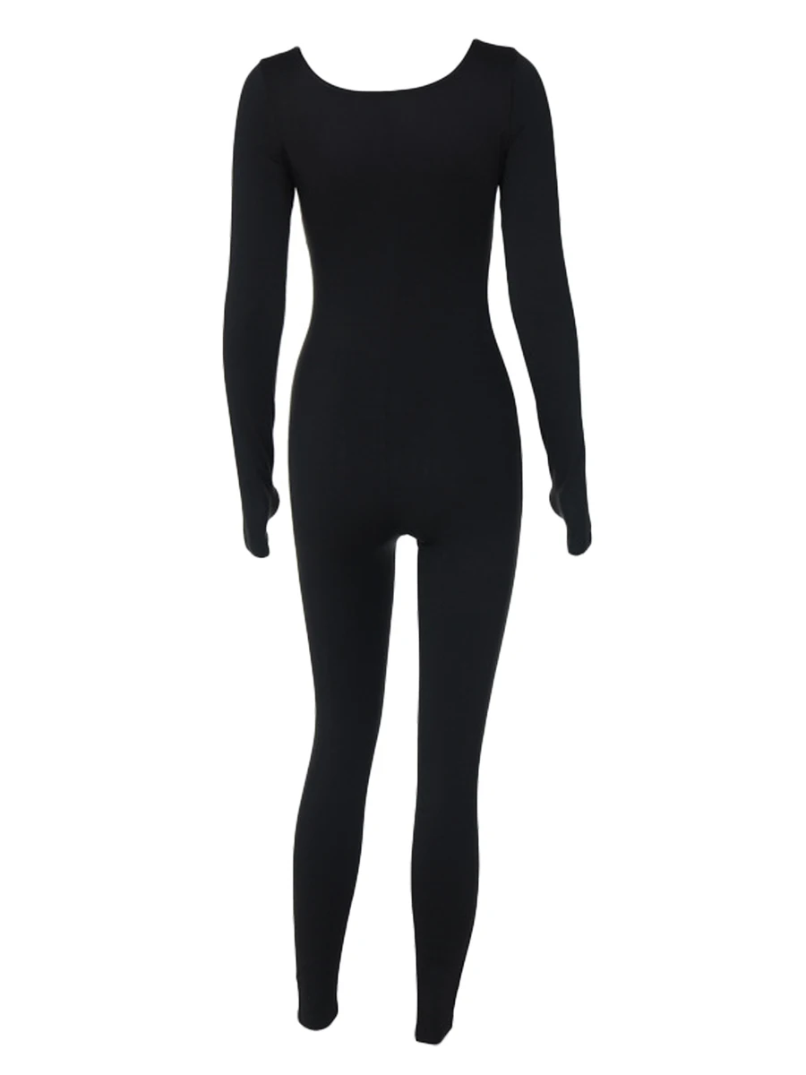 

Women s Long Jumpsuit Tight Fitted Square Neck Front Zip Up Bodycon Long Sleeve Romper with Thumb Holes for Cocktail Party Club