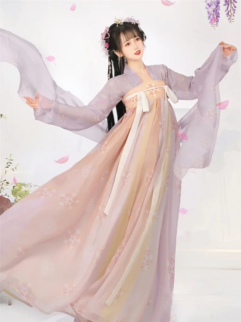 

Pink Tang Dynasty Hanfu Women Chinese Style Qi Chest Ruqun Modified Original Daily Ancient Costume Women's Fashion Han Elements