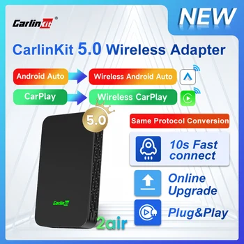 2air CarlinKit 5.0 무선 CarPlay 무선 안드로이드 자동 상자 2.4G 및 5.8Ghz WiFi BT 유선 안드로이드 자동 Carplay 자동차에 대한 플러그 앤 플레이 온라인 업그레이드 연결