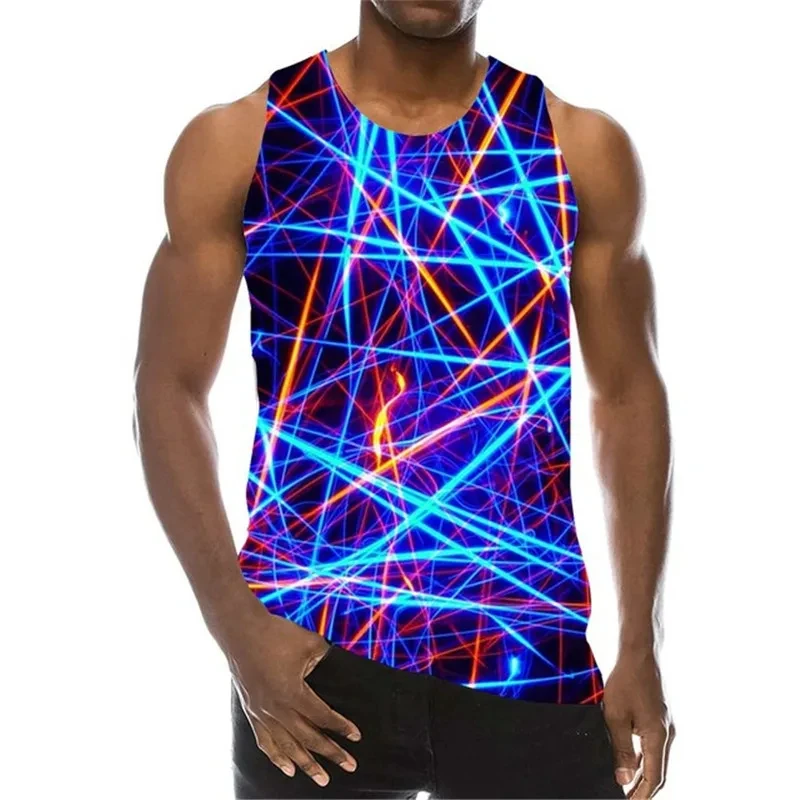 

Colorful Lines 3d Print Men's Tank Top Daily Fashion y2k Tops Men Clothing Summer Round-Neck Street Style Male Vest Round Neck