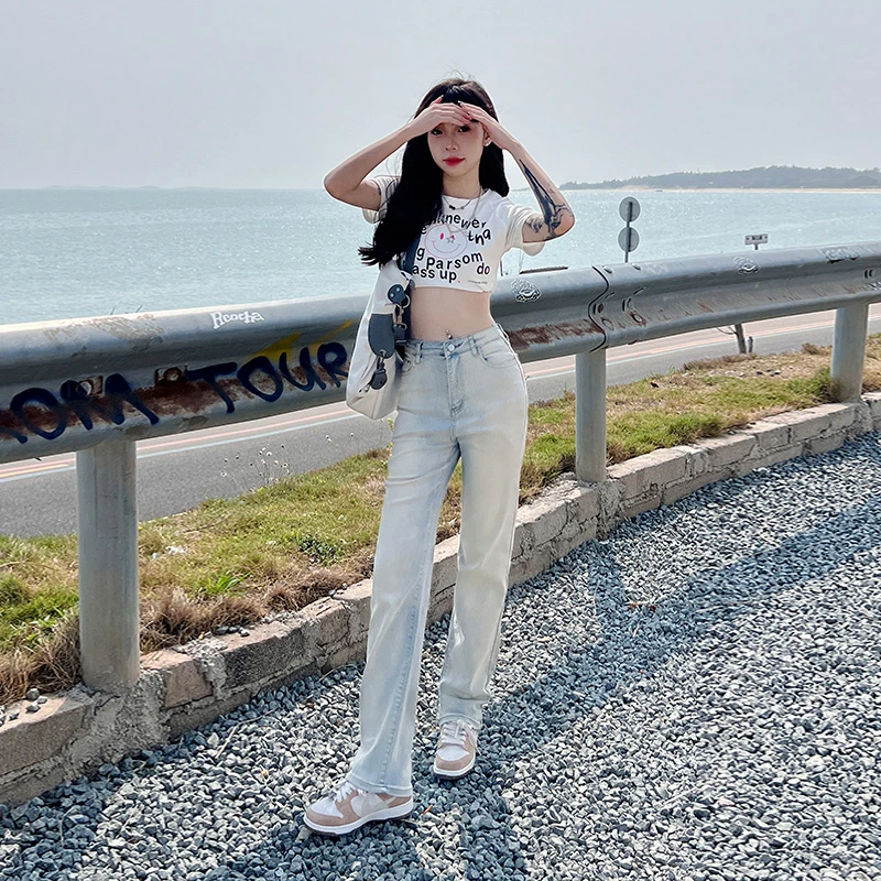 Live shot jeans, women's Baby blue trousers, commuting, spring and autumn 2023, new high waist straight trousers, elastic, Ameri
Live shot jeans, women's Baby blue trousers, commuting, spring and autumn 2023, new high waist straight trousers, elastic, Ameri