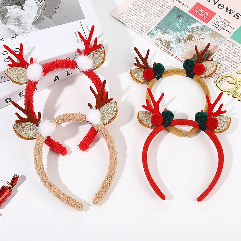 

Christmas Headband Reindeer Antlers Horn Flower Hair Band Clasp Headwear For Kids Adult New Year Navidad Party Halloween Cosplay