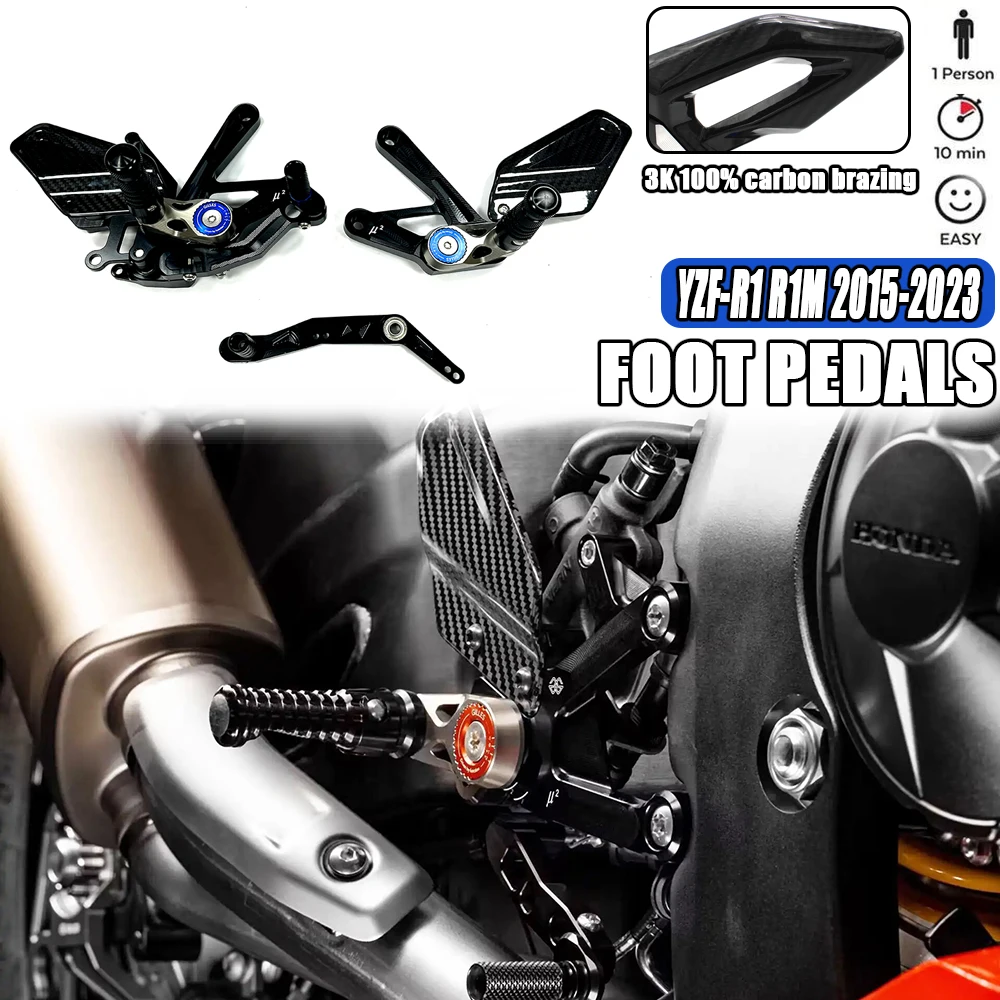 

CNC Aluminum Carbon Fiber Motorcycle Foot Pegs Rest Rearset Rear Set Footrest for Yamaha R1 R1M YZFR1M YZFR1 2015-2023 2022 2023