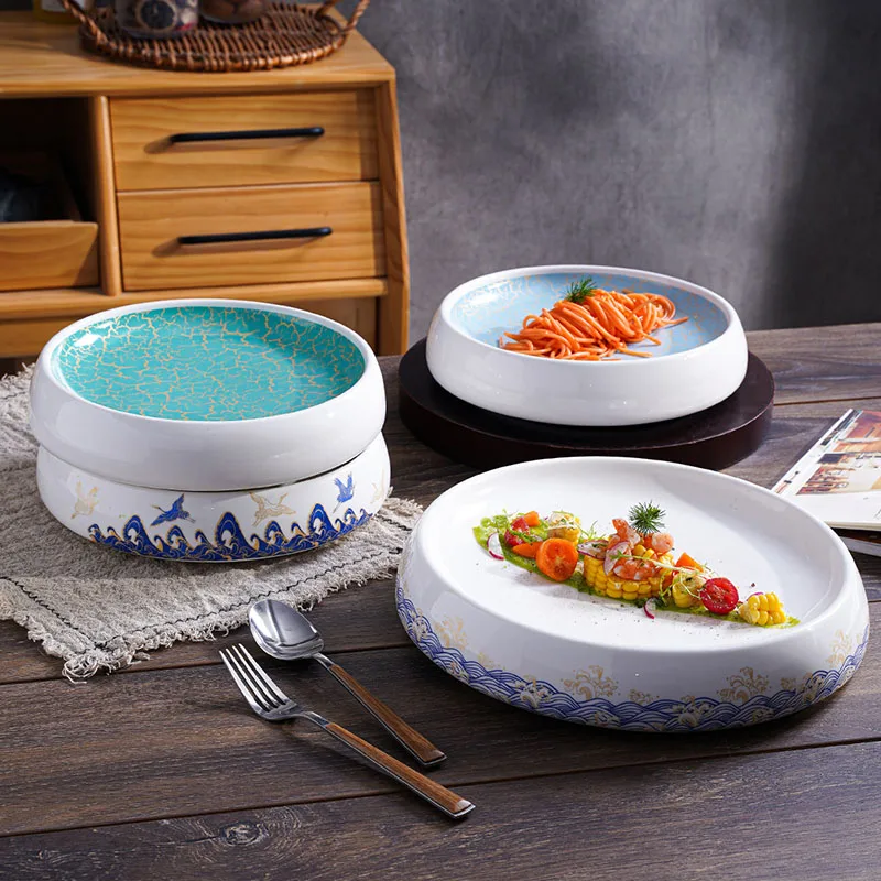 

Креативная керамическая обеденная тарелка с круглыми толстыми краями, декоративные сашими тарелки для суши, настольное блюдо для европейских и западных ресторанов