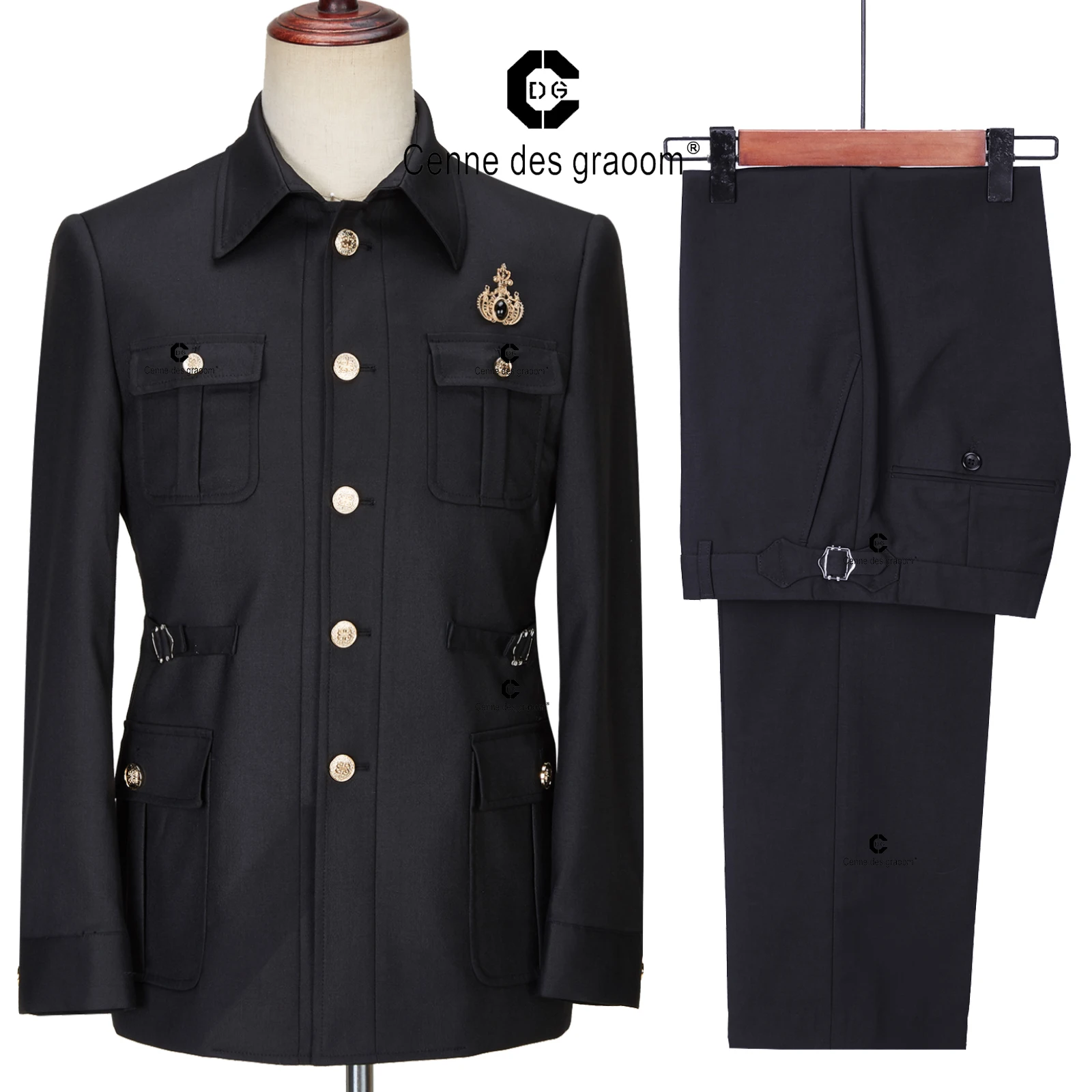 Cenne Des Graoom Safari Men Suits Gold Button Square Collar Tailor-Made Formal Casual Business Official Wear Ropa Hombre Black
Cenne Des Graoom Safari Men Suits Gold Button Square Collar Tailor-Made Formal Casual Business Official Wear Ropa Hombre Black