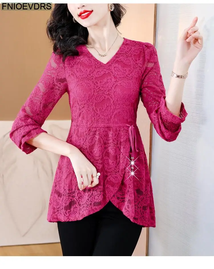 M-4XL Hollow Out Lace Shirts2023 Women European Style Office Lady Drawstring Waist Bow Tie Thick Winter Tunic Peplum Top Blouses M-4XL Hollow Out Lace Shirts2023 Women European Style Office Lady Drawstring Waist Bow Tie Thick Winter Tunic Peplum Top Blouses