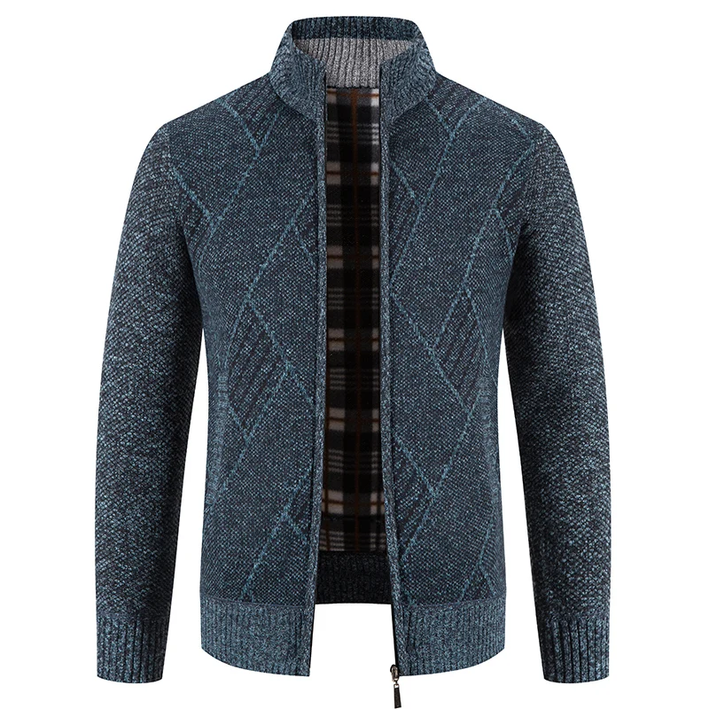 Fashion Men's Stand Collar Cardigan Sweater Slim Fit Cable Knit Zipper