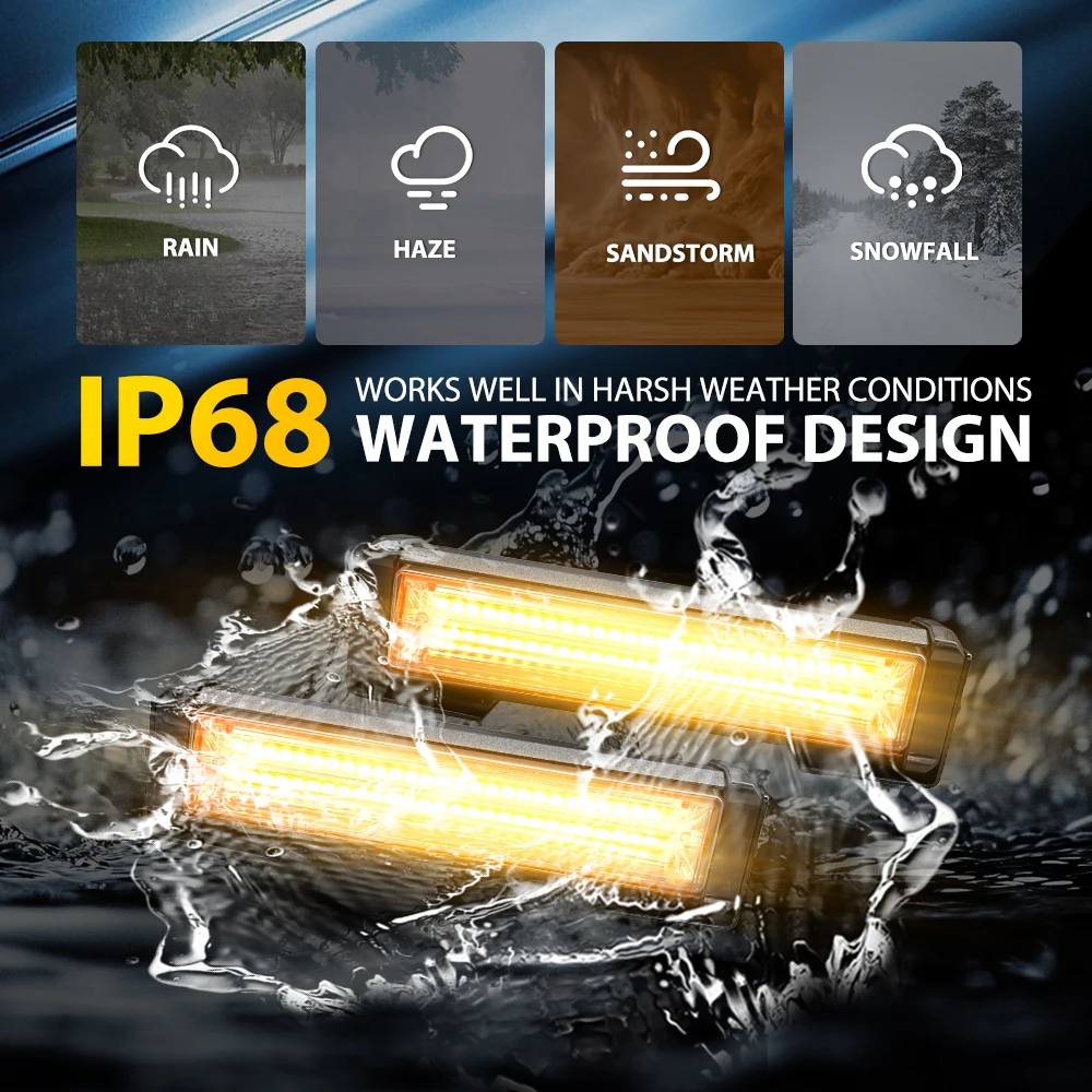 2Pcs Amber LED Strobe Flashing Lights Lamp Bars Turn Signal Lamp Emergency Light For Motorcycle Truck Bus 12-24V Waterproof 2Pcs Amber LED Strobe Flashing Lights Lamp Bars Turn Signal Lamp Emergency Light For Motorcycle Truck Bus 12-24V Waterproof