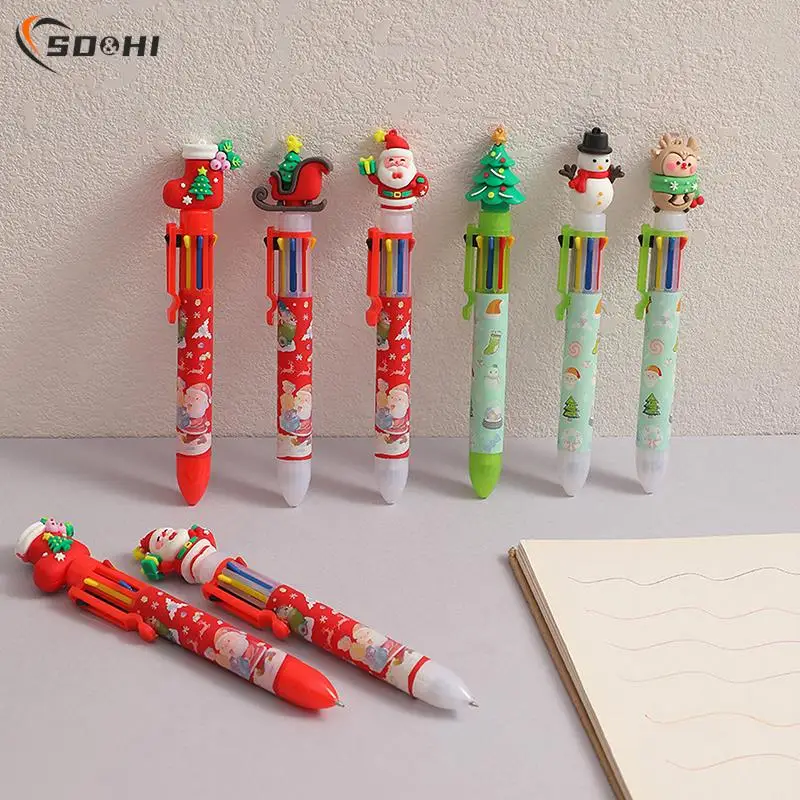 

Christmas Eight-color Ballpoint Pen Cute Press Ballpoint Pen Holiday Kid Gift Merry Christmas Decor For Home Xmas Ornament