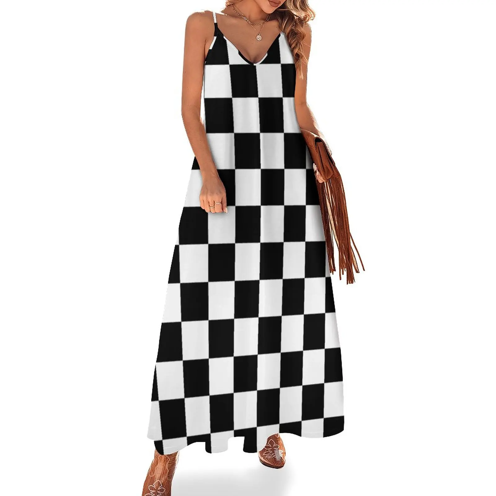 

Checkered Flag Pattern Race Winner Sleeveless Dress Woman clothes luxury evening dresses 2024 Party dresses for women