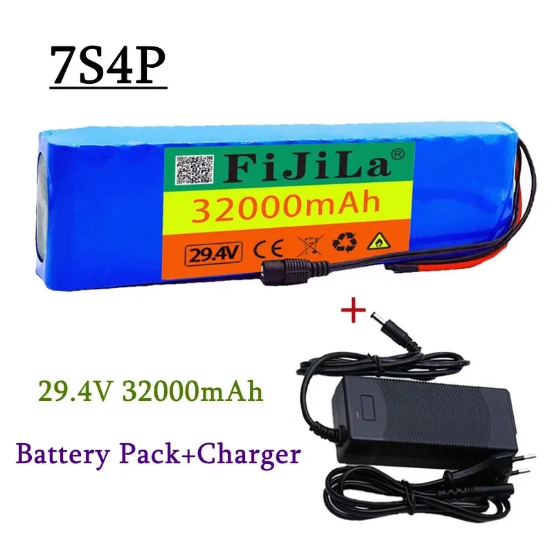 

7S4P 24V 32Ah 29.4V untuk Baterai Lithium-Ion Bawaan BMS Sepeda Listrik Unicycle Motor Kursi Roda Skuter + Pengisi Daya