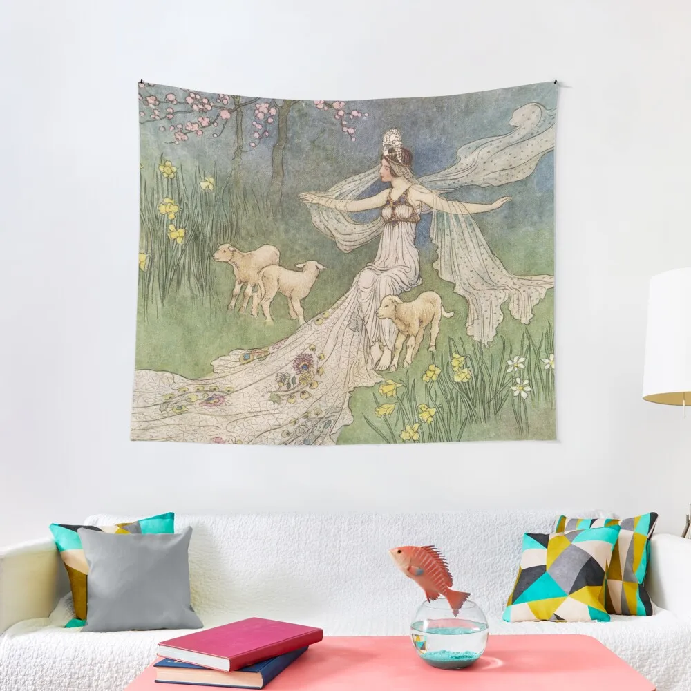 Goddess of Springtime with lambs vintage illustration - Warwick Goble Tapestry Carpet Wall Christmas Decoration Tapestry
Goddess of Springtime with lambs vintage illustration - Warwick Goble Tapestry Carpet Wall Christmas Decoration Tapestry