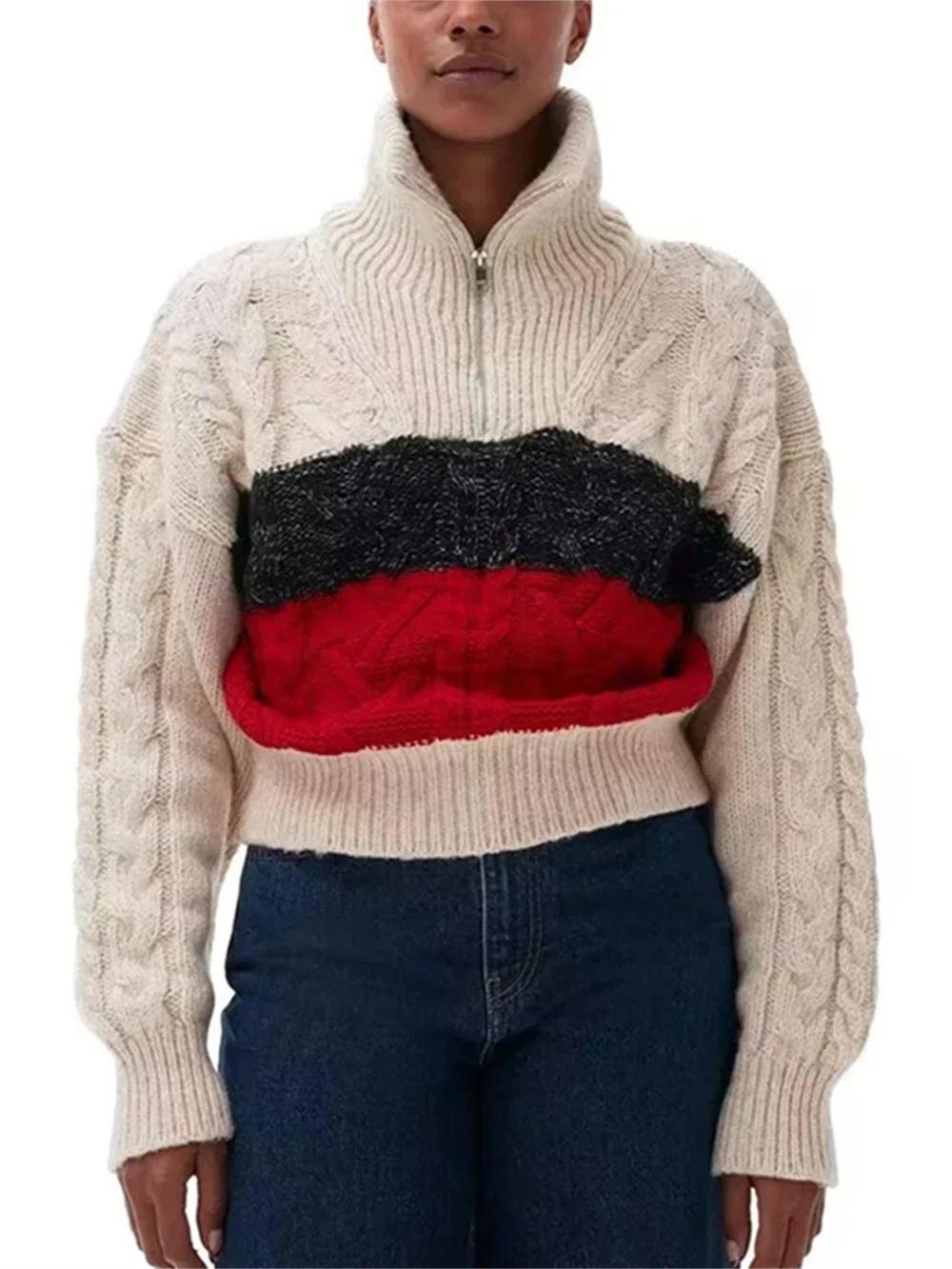 Women's Sweater 2023 New Fall Winter Contrast Color Twisted Turtleneck Half Zipper Casual Long Sleeve Knit Pullover
Women's Sweater 2023 New Fall Winter Contrast Color Twisted Turtleneck Half Zipper Casual Long Sleeve Knit Pullover