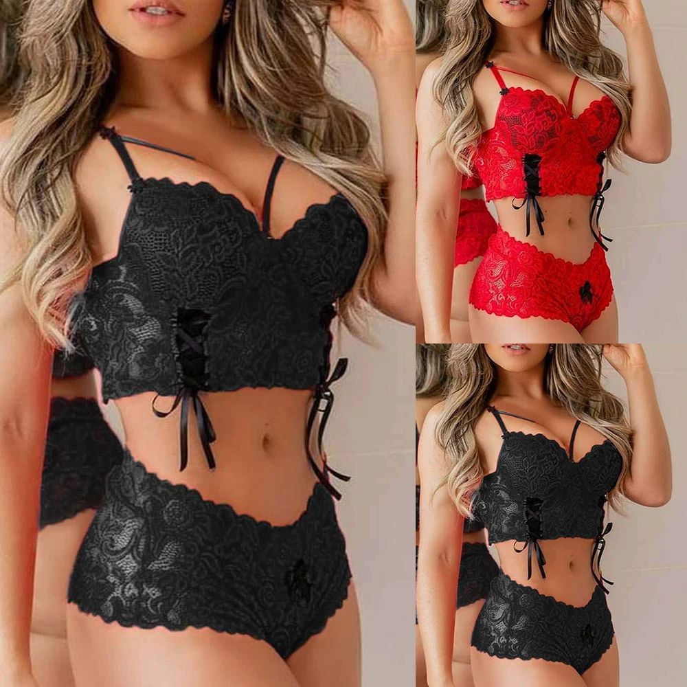 

Sexy Lingeries Womens Lace Babydoll Sleeveless Push Up Brassieres Panties G-string Sets Sleepwear Pajamas Robes Club