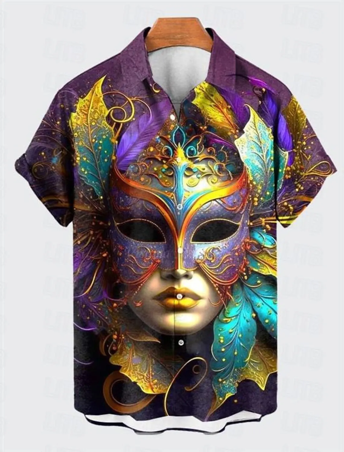 

Mask Artistic Abstract Men's Shirt Daily Going out Weekend Summer Turndown Short Sleeves 4-Way Stretch Fabric Shirt Carnival