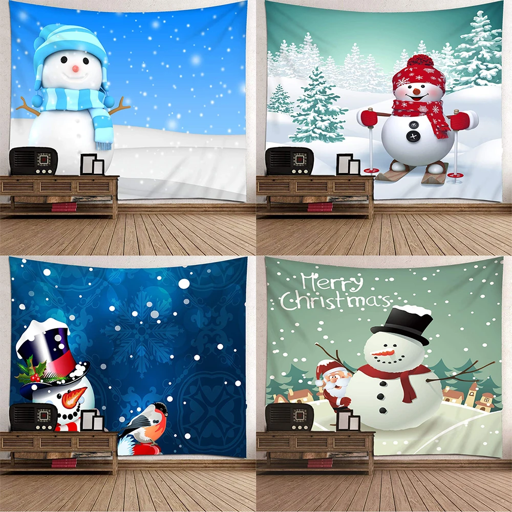 

Snowman Snowflake Christmas Tapestry New Year Winter Party Home Living Room Bedroom Dormitory Wall Hanging Decoration