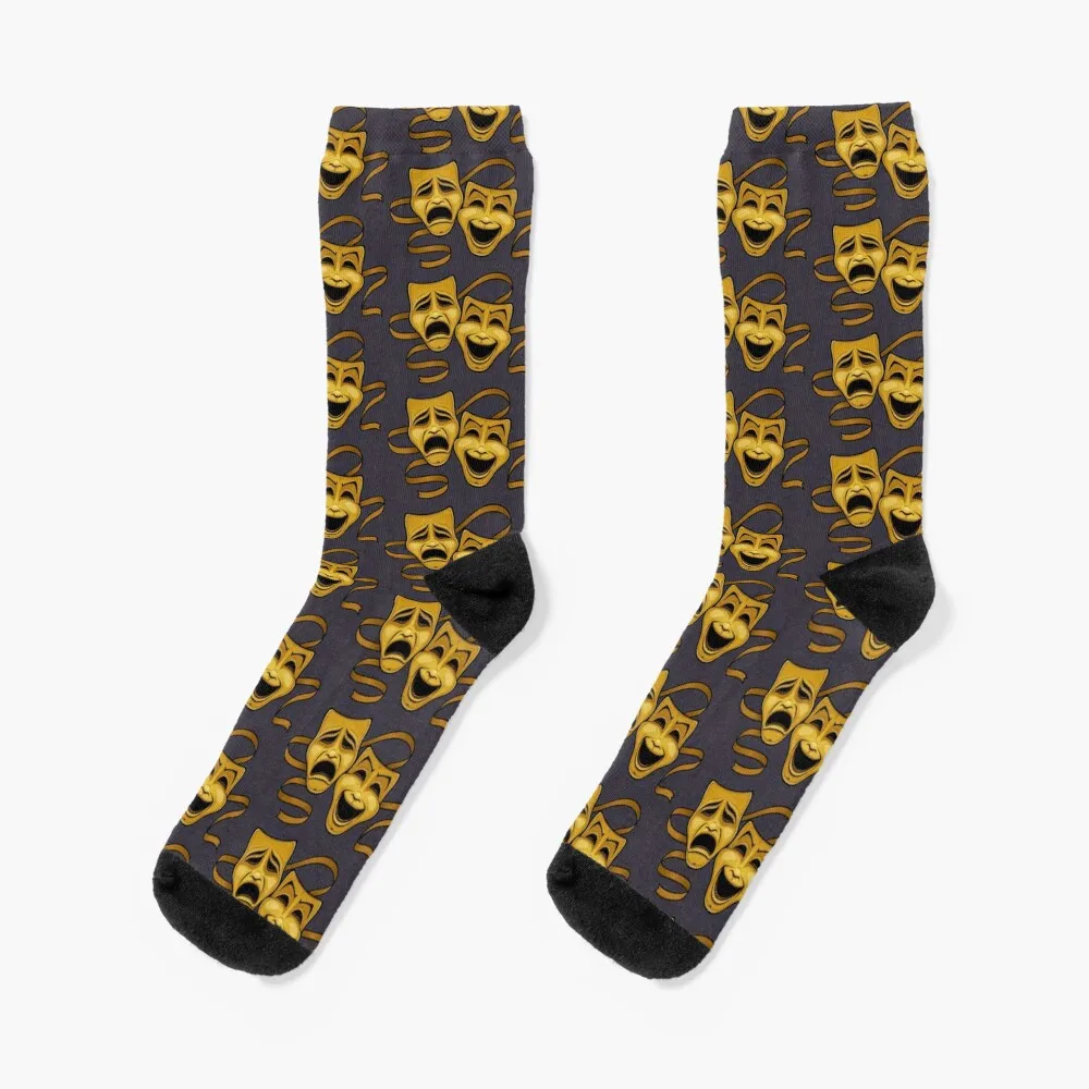 

Gold Comedy And Tragedy Theater Masks Socks anti slip football gift Socks Man Women's