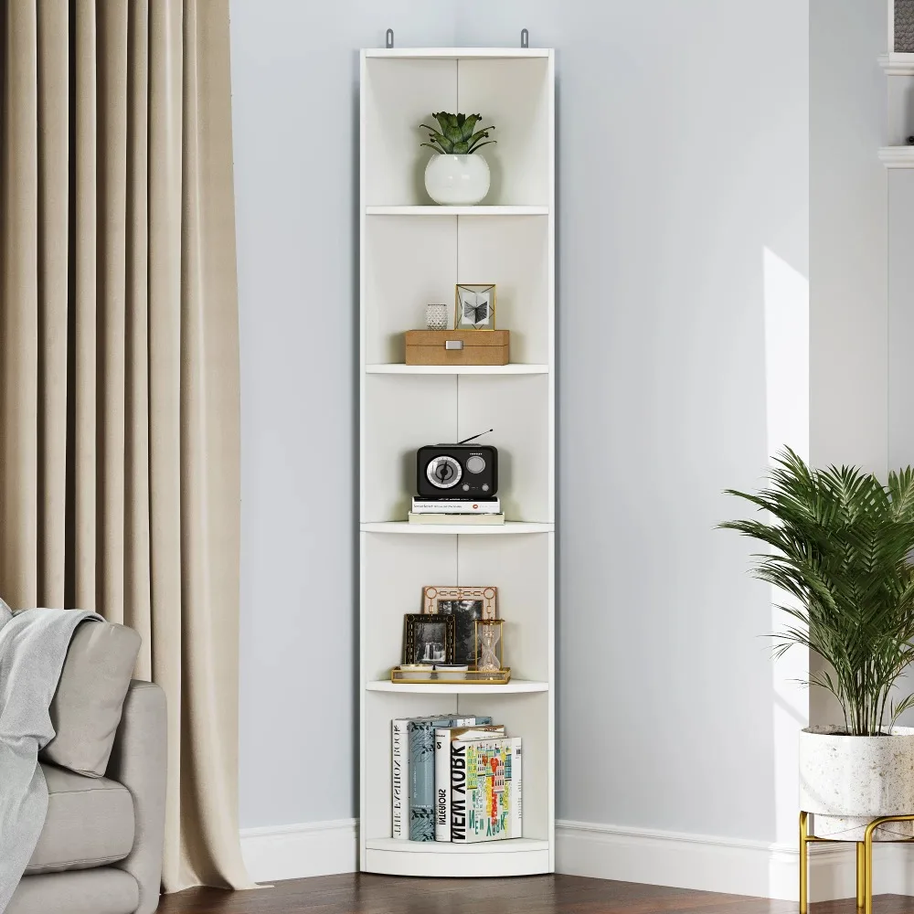 

Dextrus 5-Tier Corner Bookcase, 70.8" Tall Modern Free Standing Corner Bookshelf, 5 Wooden Open Storage Book Shelves White