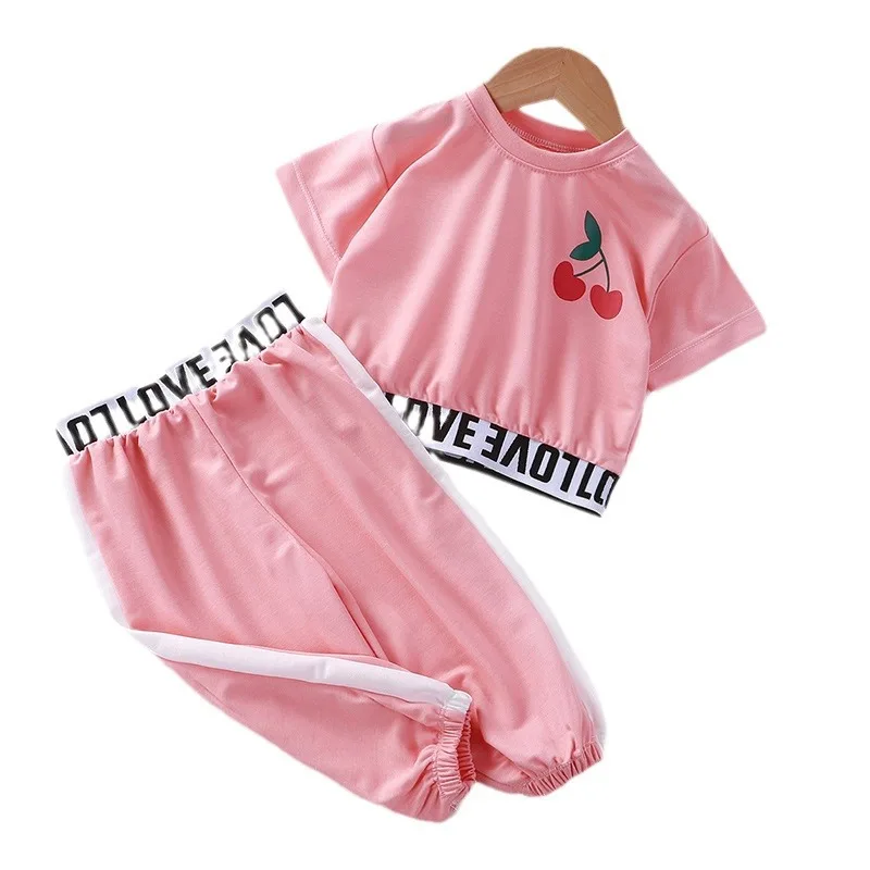 

2-11Year Summer Baby Girl Clothes Sets Short Sleeve Letter T-Shirts and Pants 2Pcs Boys and Girls Suits Polyester Outfits
