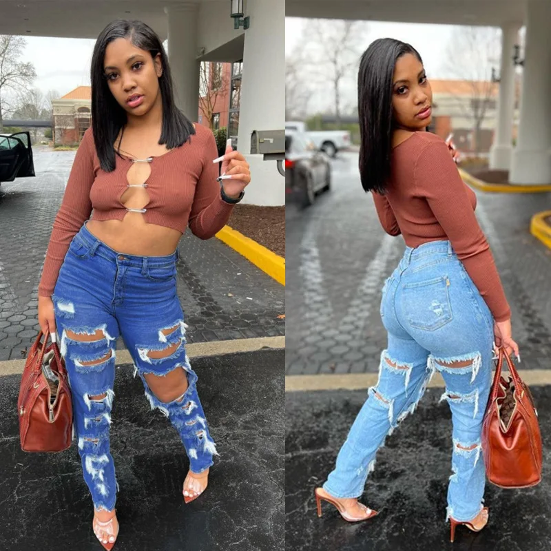New Hot Sale High Waist Big Ripped Beggar Jeans For Women Fashion High Stretch Denim Straight Leg Pants Street Hipster Trousers
New Hot Sale High Waist Big Ripped Beggar Jeans For Women Fashion High Stretch Denim Straight Leg Pants Street Hipster Trousers