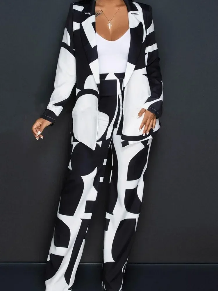 Vintage Printed 2 Piece Suits For Ladies Long Sleeve Lapel Neck Coat With Belt+Empire Waist Straight Wide Leg Pant Business Sets
Vintage Printed 2 Piece Suits For Ladies Long Sleeve Lapel Neck Coat With Belt+Empire Waist Straight Wide Leg Pant Business Sets