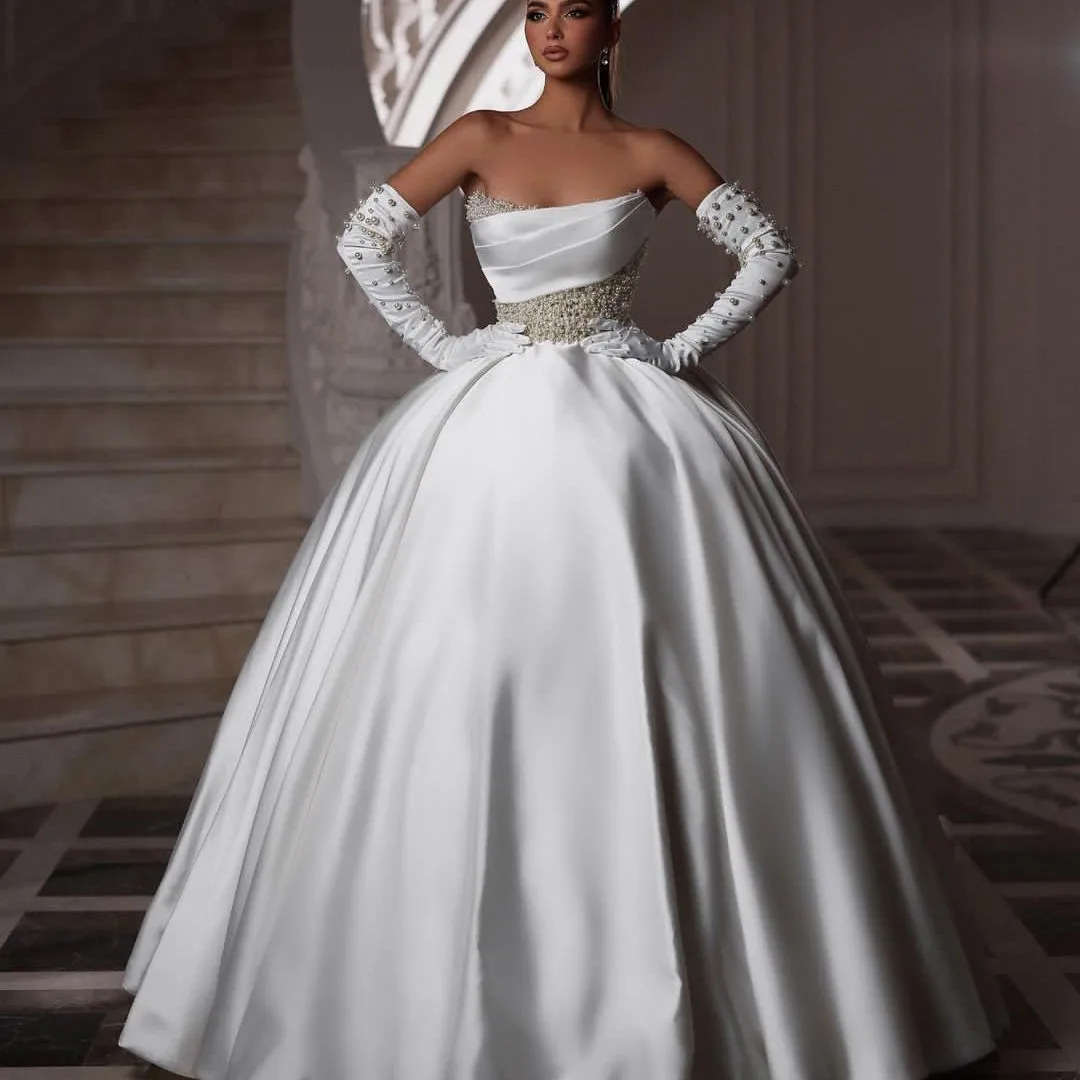 Elegant Ball Go Wedding Dresses Long Sleeves Bateau Sequins Appliques Beaded Zipper Pearls Satin Bridal Gowns Vestina De Novia
Elegant Ball Go Wedding Dresses Long Sleeves Bateau Sequins Appliques Beaded Zipper Pearls Satin Bridal Gowns Vestina De Novia