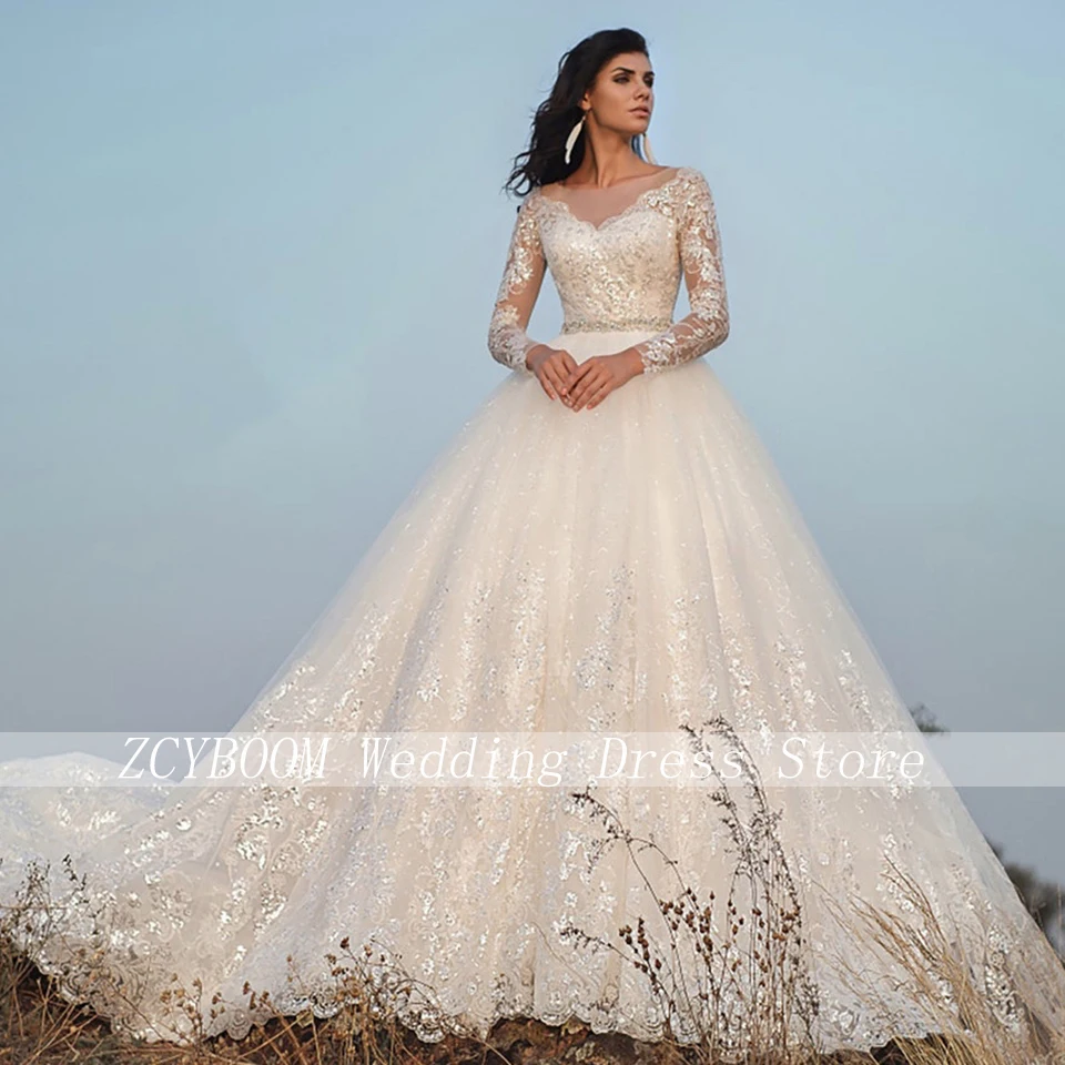 Luxury O-Neck Sequin Appliques Wedding Dresses 2023 A-Line Floor Length Sweep Train Full Sleeves Lace Custom Made Bridal Gown
Luxury O-Neck Sequin Appliques Wedding Dresses 2023 A-Line Floor Length Sweep Train Full Sleeves Lace Custom Made Bridal Gown