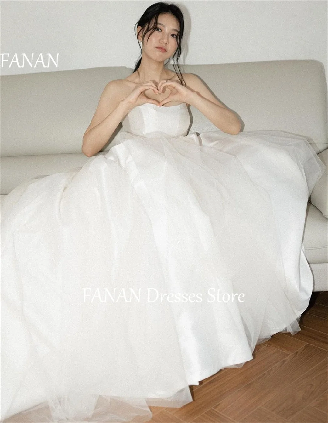 

Женское свадебное платье без бретелек FANAN, простое корейское платье цвета слоновой кости без рукавов, фатиновое ТРАПЕЦИЕВИДНОЕ платье невесты, индивидуальный пошив