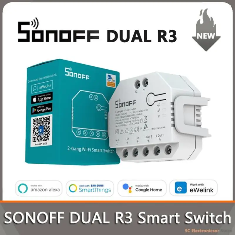 SONOFF DUAL R3 2 Gang Dual Relay Module WiFi Smart Switch With Power Metering Smart Home Control Via eWeLink Alexa Google Home
SONOFF DUAL R3 2 Gang Dual Relay Module WiFi Smart Switch With Power Metering Smart Home Control Via eWeLink Alexa Google Home