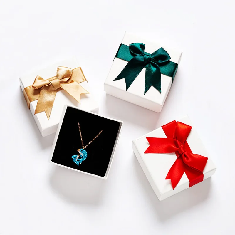 

1pcs Cardboard Jewelry Set Bow Gift Box Ring Necklace Bracelets Earring Gift Packaging Boxes With Sponge Inside Rectangle 2023