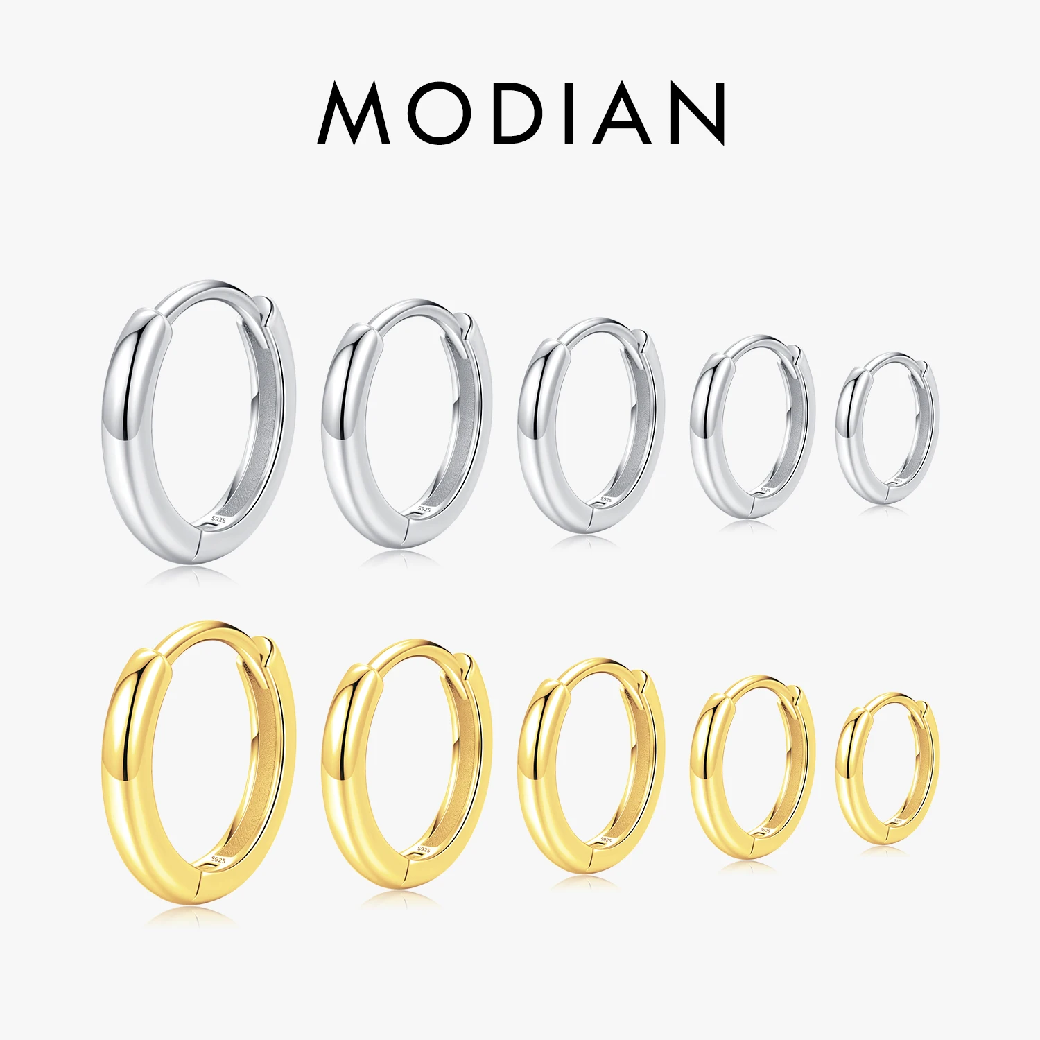 

MODIAN 5 Sizes 925 Sterling Silver Simple Stackable Circle Ear Buckles Classic Basic Gold Color Hoop Earrings For Women Jewelry