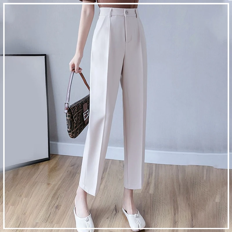 

2024 New Summer Minimalist Professional Commuting Casual High Waisted Pocket Solid Color Straight Leg Drape Versatile Suit Pants