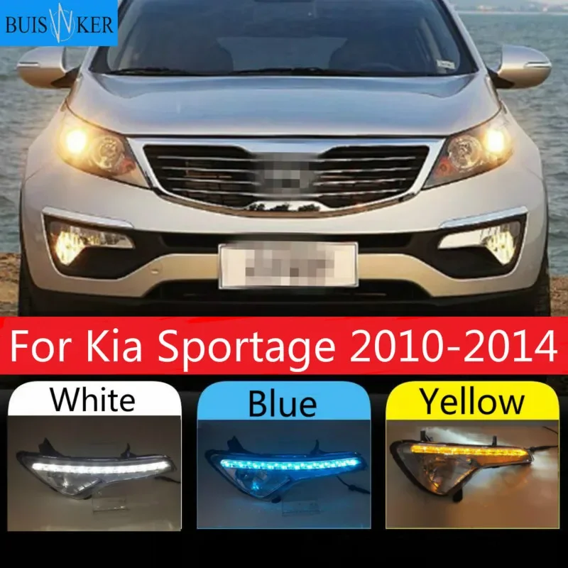 

Car LED DRL Daytime running light for Kia Sportage 2010 2011 2012 2013 2014 fog lamp cover daylight with Yellow Turning