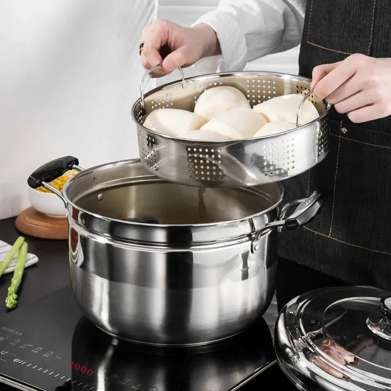 

22cm 24cm Double Stainless Steel Food Steamer Pot Soup Steam Pot Cooking Cookware Kitchen Tools For Induction Cooker