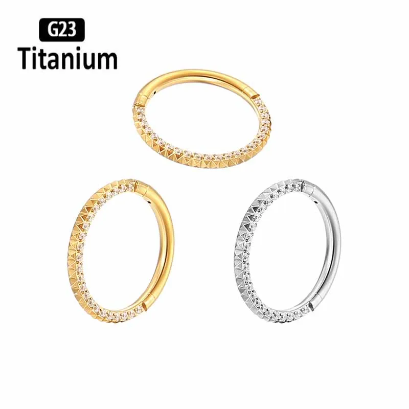 

ASTM F136 Titanium Piercing Nose Rings Clicker Septum Plating CZ 8/10mm Tragus Lip Ear Studs Helix Fashion Body Jewelry Earrings