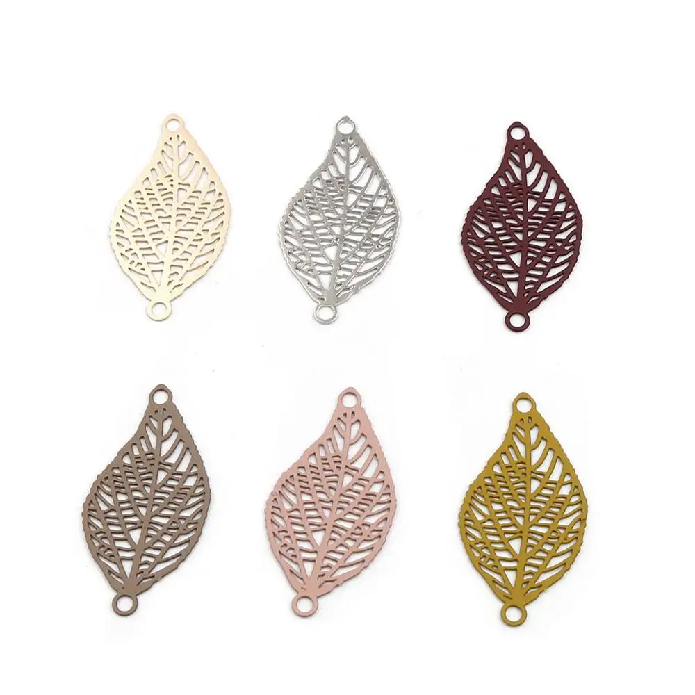 

DoreenBeads Fashion Copper Filigree Stamping Connectors Leaf Ginger Colorful Jewelry DIY Findings Charms 28mm x 15mm, 10 PCs