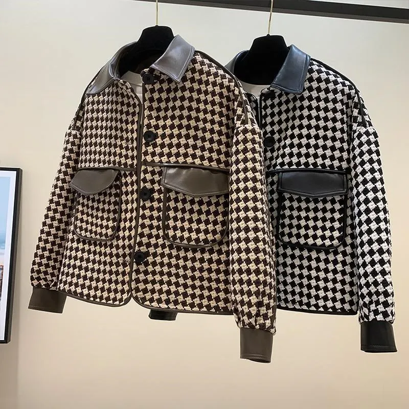 Women Fried Street Jacket Outerwear Loose Houndstooth Short Jacket Lady Retro Tops New Spring Autumn Jacket Female Streetwear
Women Fried Street Jacket Outerwear Loose Houndstooth Short Jacket Lady Retro Tops New Spring Autumn Jacket Female Streetwear