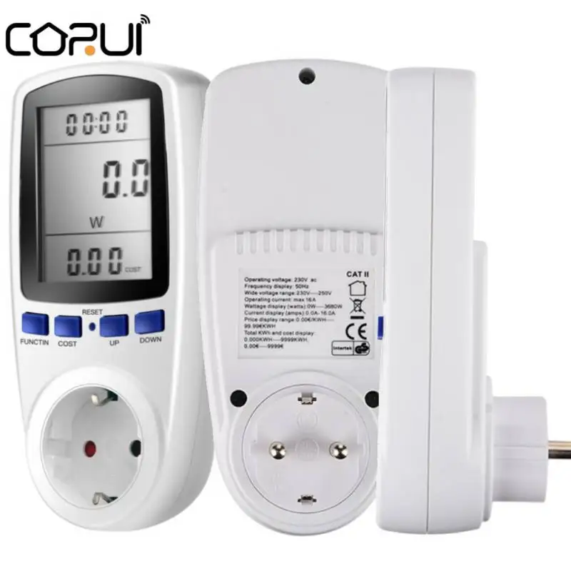 CORUI AC Digital Wattmeter Power Meter LCD Energy Meter Power Monitor EU Plug Socket Power Kilowatt Wattage Voltage Meter 220V
CORUI AC Digital Wattmeter Power Meter LCD Energy Meter Power Monitor EU Plug Socket Power Kilowatt Wattage Voltage Meter 220V