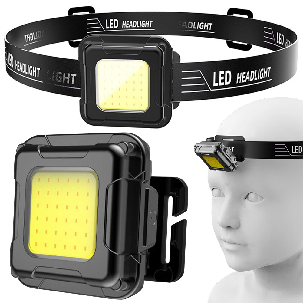 

Portable Head Lamp 4 Light Modes Mini COB LED Headlight Type C USB Charging Compact Head Flashlight for Camping Running Hiking