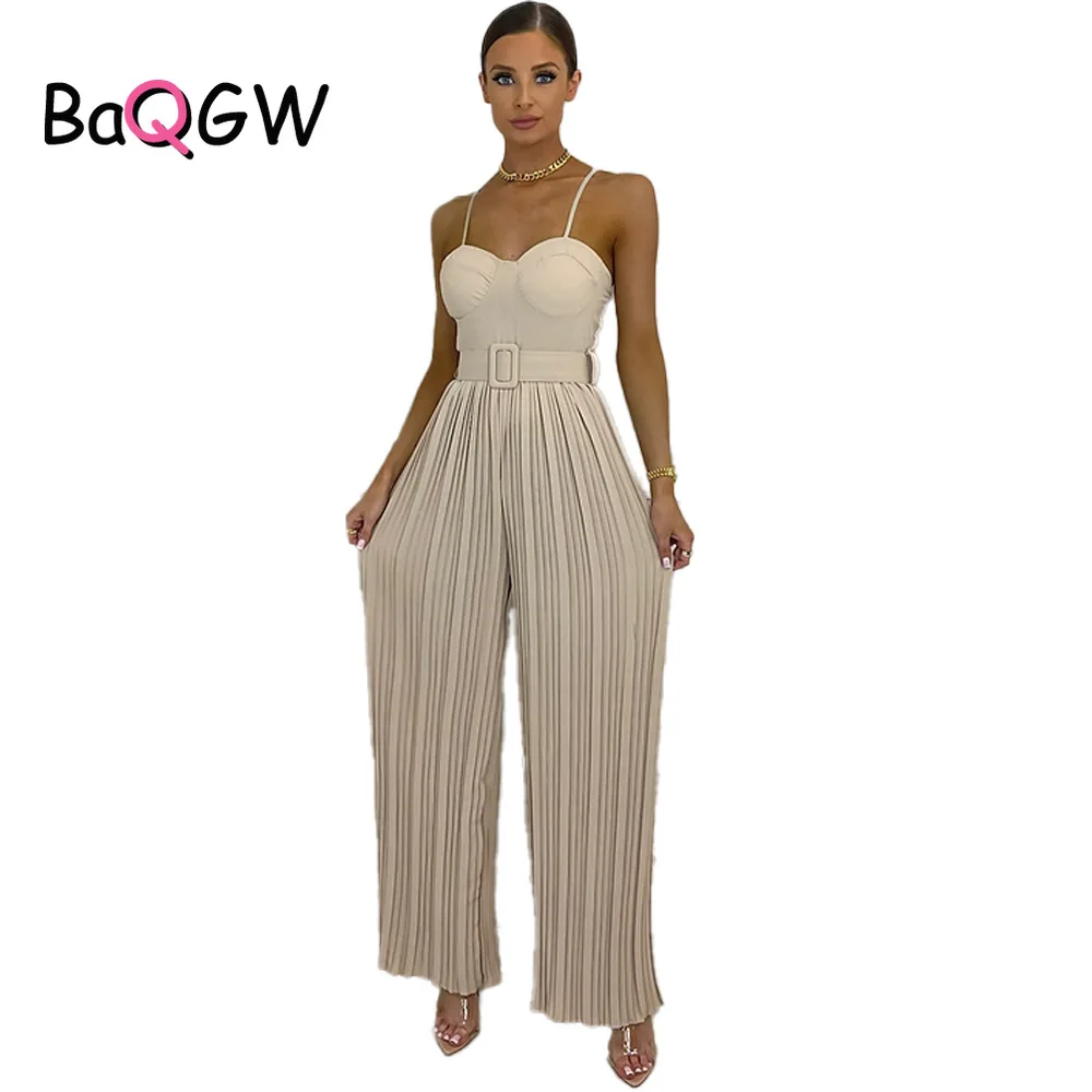 Elegant Pleated Wide Leg Pants Women's Jumpsuit Summer Spaghetti Strap Loose Jumpsuit Streetwear One Piece Overall with Sashes
Elegant Pleated Wide Leg Pants Women's Jumpsuit Summer Spaghetti Strap Loose Jumpsuit Streetwear One Piece Overall with Sashes