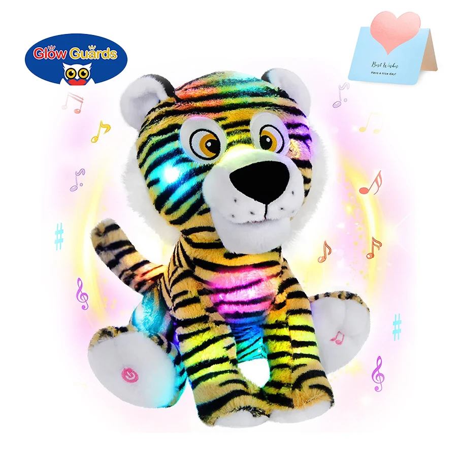 

32cm Plush Toys Tiger Doll Stuffed Music Animal LED Light Up Cute Soft Tiger Pillow Toys for Girls Decors Birthday Gift Peluches