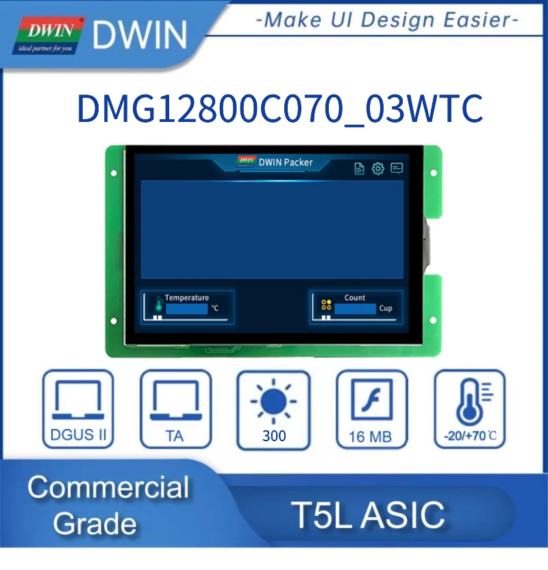 Dwin 7.0 Inch, 800*1280 Pixels Resolution, IPS-TFT-LCD, Wide Viewing Angle,Capacitive Touch ,TTL/ Rs 232 HMI Display
Dwin 7.0 Inch, 800*1280 Pixels Resolution, IPS-TFT-LCD, Wide Viewing Angle,Capacitive Touch ,TTL/ Rs 232 HMI Display