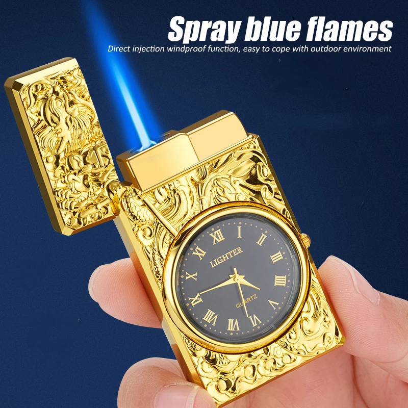 New Fashion Clock Watch Lighter Outdoor Windproof Blue Flame Cigar Cigar Lighter Camping Tools Men's Gift Kitchen Igniter
New Fashion Clock Watch Lighter Outdoor Windproof Blue Flame Cigar Cigar Lighter Camping Tools Men's Gift Kitchen Igniter