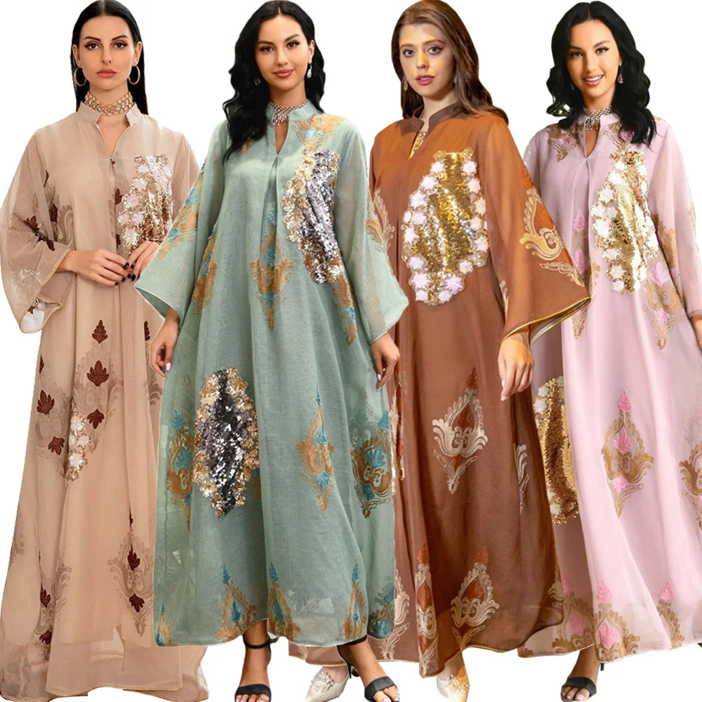 Muslim Evening Dresses Chic Mesh Sequins Ethnic Embroidery Moroccan Caftan Dubai Abaya V-neck Stand Collar Long Sleeve Dress
Muslim Evening Dresses Chic Mesh Sequins Ethnic Embroidery Moroccan Caftan Dubai Abaya V-neck Stand Collar Long Sleeve Dress